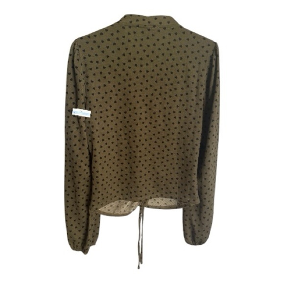 Adrianna Papell Olive Blouse with Black Dots - Picture 2 of 7